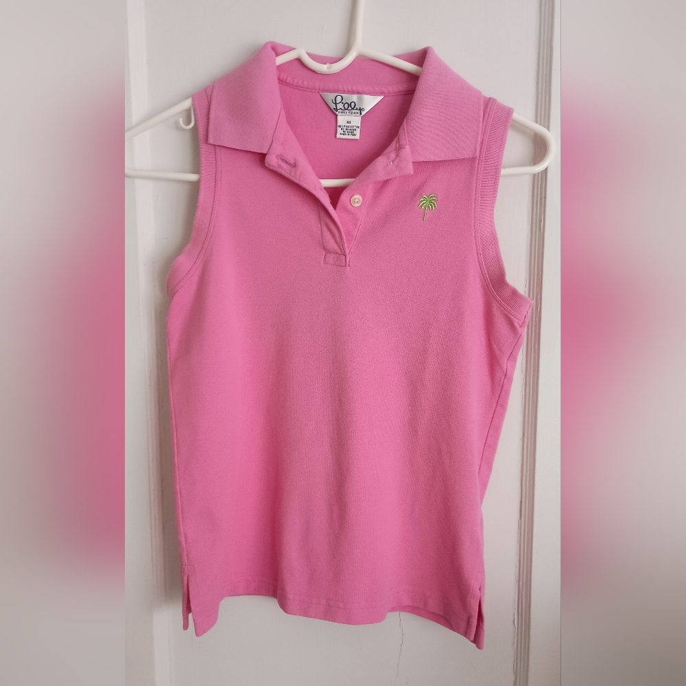 Pink Sleeveless Polo Shirt with Embroidered Logo